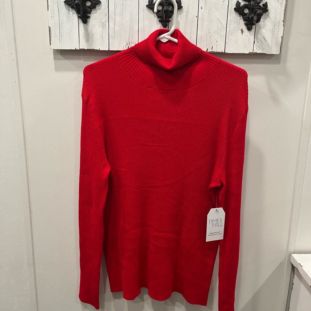 Red ribbed turtleneck